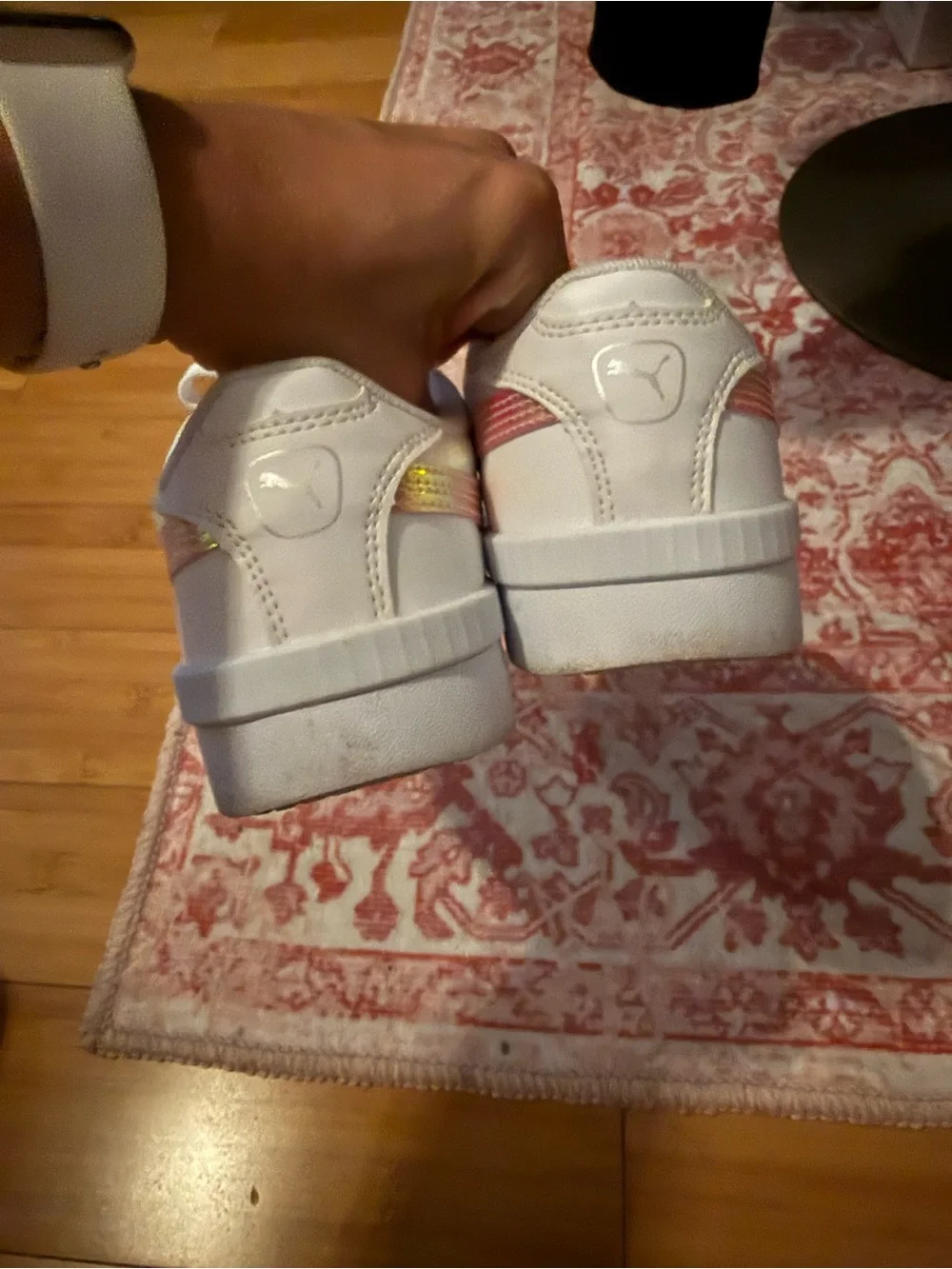 Puma Kids White Sneakers with Metallic Rose Accent